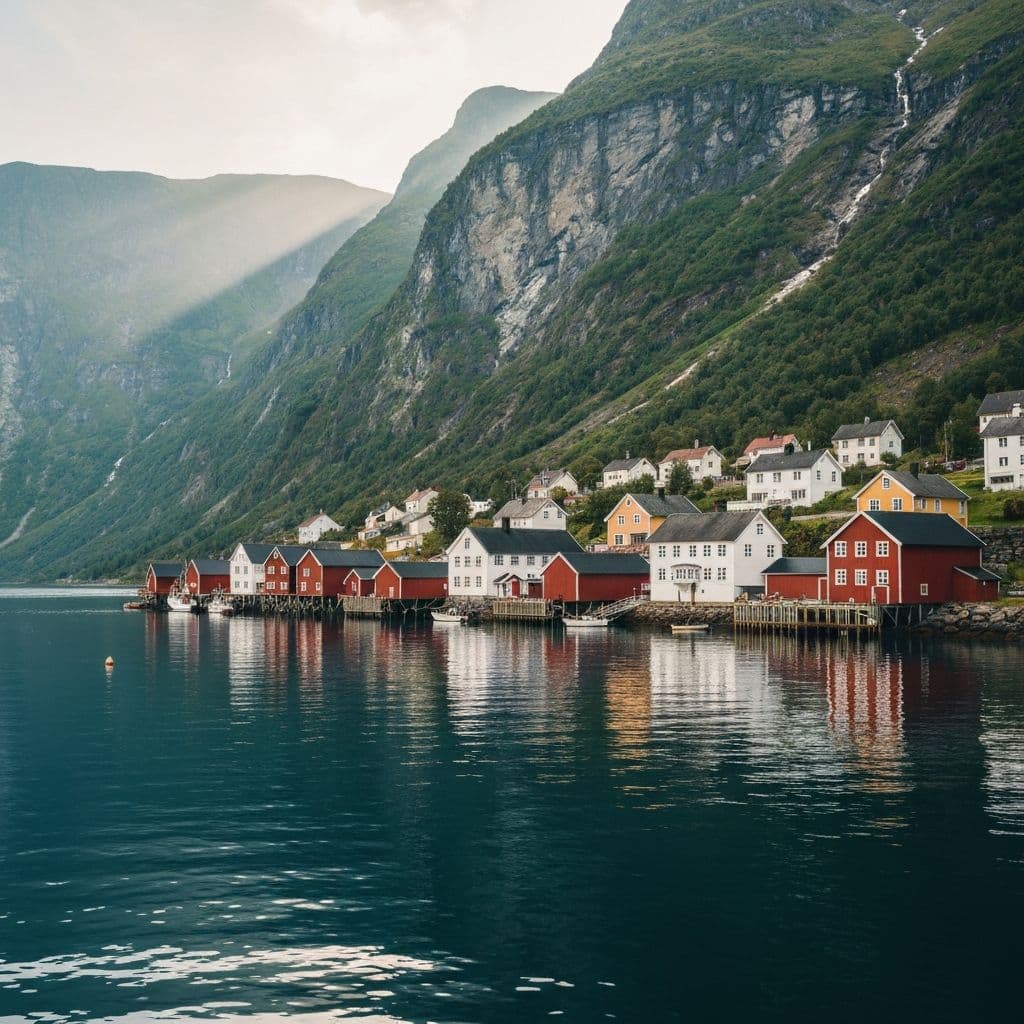 Compact coastal village landscape as an example of a Henningsvær guest path